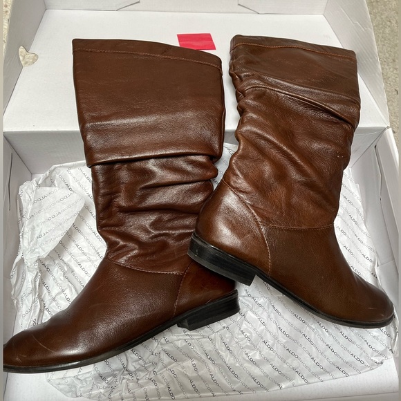 Aldo Brown Knee High Pointed Toe Boots - Picture 3 of 7